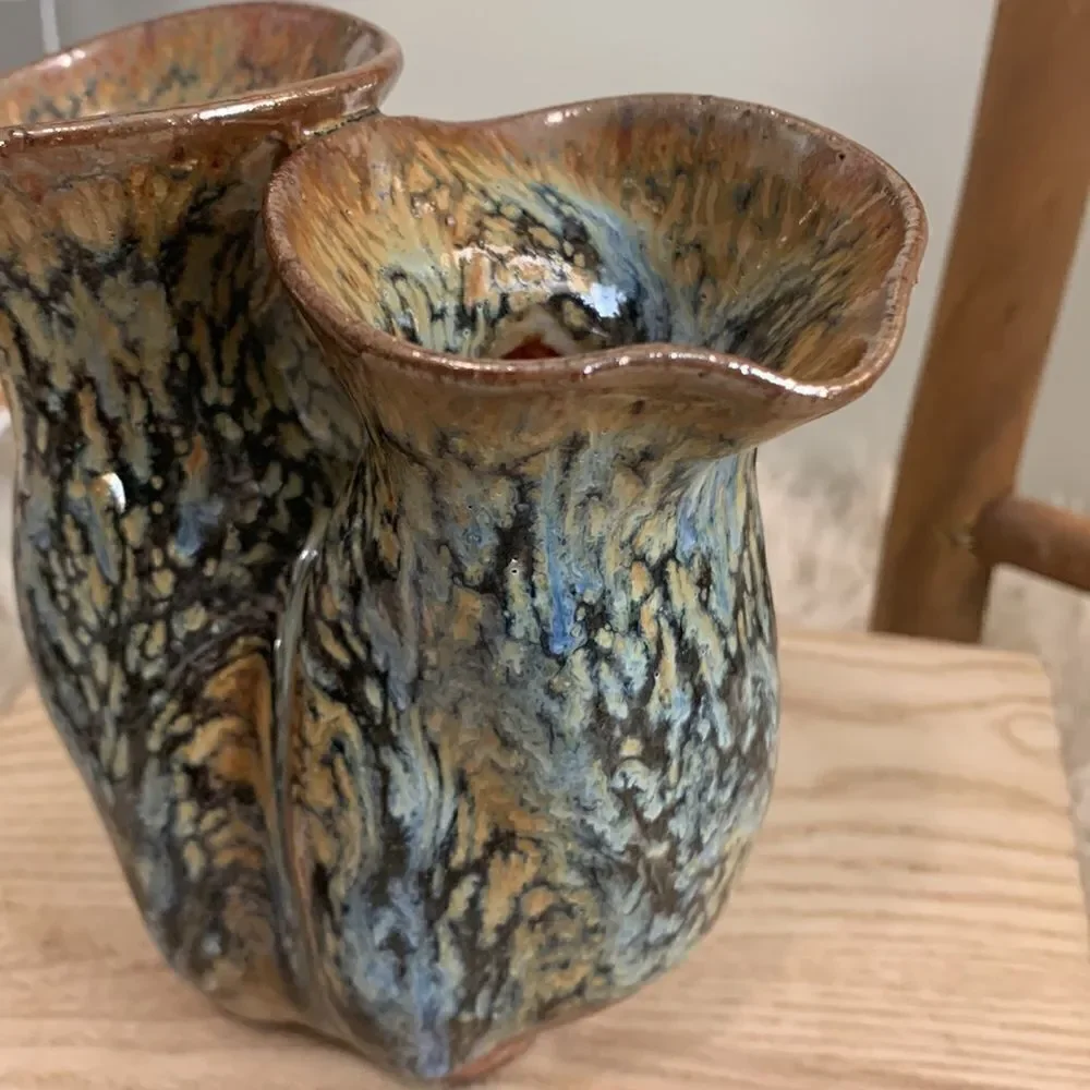 Stoneware Vase Handmade Double Bud Pottery Vase Decor